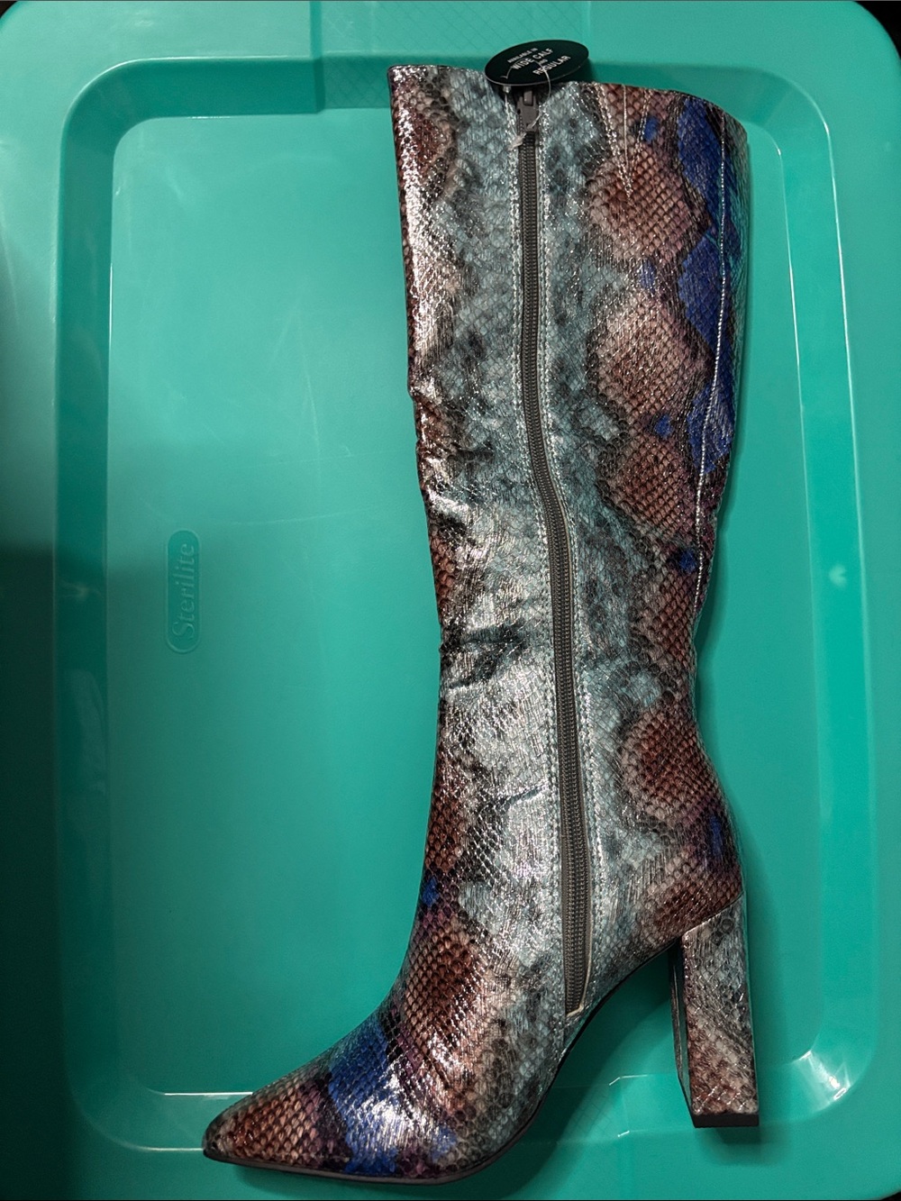 Wild Pair Blue and Brown Snakeskin Heeled Boots